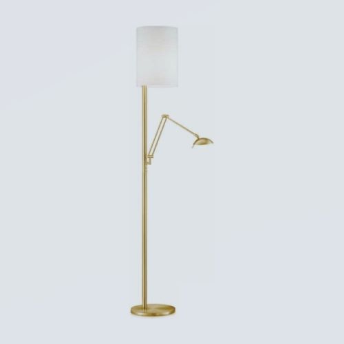 Kira-L LED mit Lesearm Messing matt - chintz weiss