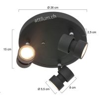 LED Spot Nastasja 3fg. rund schwarz